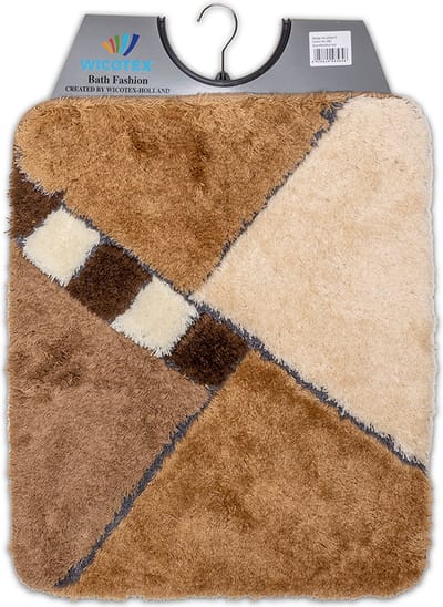 Wicotex - Bidetmat - WC mat - Toiletmat Bruin Beige schuin geblokt - Badmat - Antislip onderkant - Afmeting 50x60cm