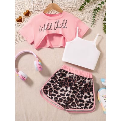 Zomer kinder mode eenvoudig casual 3-delig meisjes casual sportkleding vakantie zomer ontspannen comfortabel casual jogging set 7Y white
