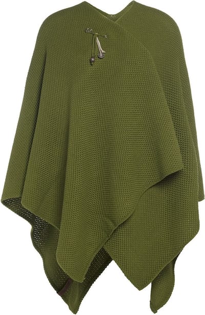 Knit Factory Jazz Gebreid Omslagvest - Dames Poncho - Wikkelvest - Gebreide groene poncho - Gebreide mantel - Winter poncho - Dames cape - One Size - Mosgroen