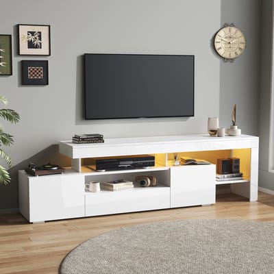 REDOM TV-meubel 192x37x53 cm van MDF-hout, wit hoogglans, met LED (app-bediening), 3 deuren en open vakken