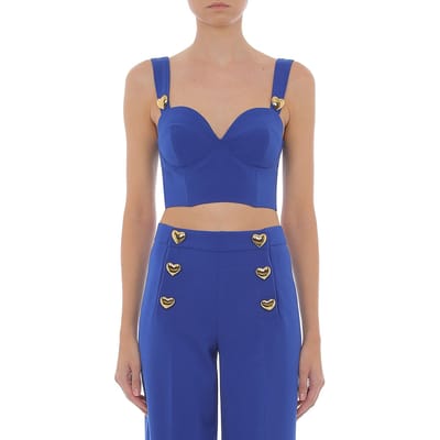 Moschino Bralette In Crêpe Heart Buttons Blue Maat: 40 | Bustiers Outlet | Dames | Blauw