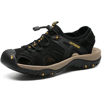 Sandalen Heren Zomer Gaten Schoenen plus Maat Buitensporten Strand Schoenen Authentiek Leer Neus Romeinse Sandalen Heren Waadrivier Tracingschoenen 46 black