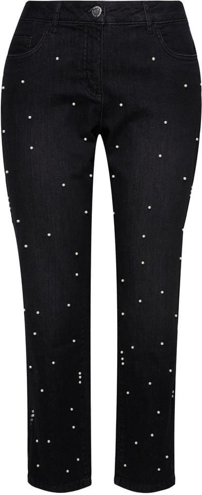 MIAMODA - Dames - Jeans wijde pijp sierkraaltjes 5-pocket - Zwart - Maat 48