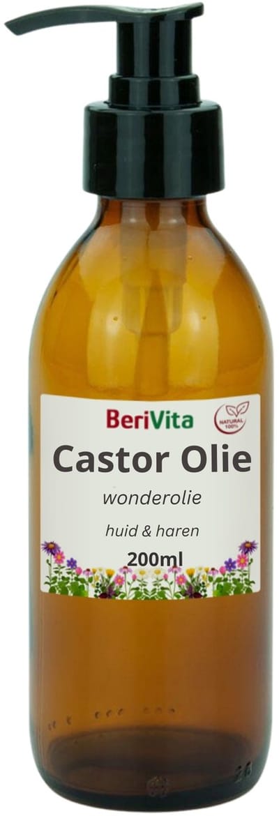 Castor Olie 200ml Pompfles Glas - Puur & Koudgeperste Castorolie, Wonderolie - Huidolie en Haarolie