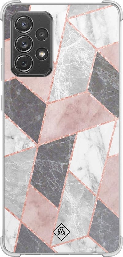 Casimoda® hoesje - Geschikt voor Samsung Galaxy A52 5G - Stone grid marmer / Abstract marble - Shockproof case - Extra sterk - TPU/polycarbonaat - Roze, Transparant