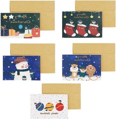Verschillende gevouwen kerstwenskaarten, 5 stuks met unieke patronen - feestelijke kerstkaarten voor vrienden en familie, perfect voor het versturen van kerstgroeten