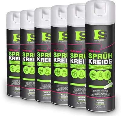 Spraytive 6x 500ml spuitkrijt neon roze markeerspray afwasbaar krijtspray voor tijdelijk markeren op asfalt gras en beton hoge dekking