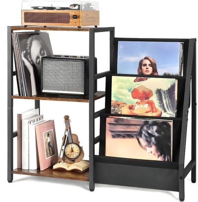 DnA® Platenspeler Meubel - IP Kast - Platenspeler Kast - Vinyl Kast - IP Meubel - Bruin en Zwart - 30cm x 84cm x 74cm