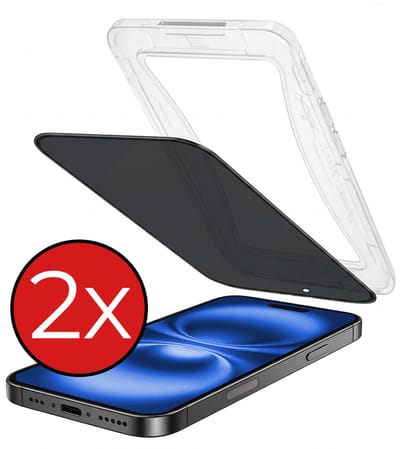 Privacy Screenprotector - 2 Stuks - Geschikt voor Apple iPhone 16 - Met Installatie Kit - Beschermglas - Anti-Spy - Flexibel Glas - Tempered Glass - Screen Protector