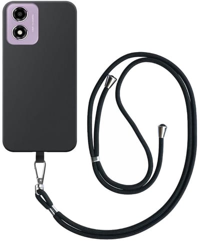 Geschikt voor Motorola Moto G04 / G24 / E14 Telefoonhoesje met Afneembaar Zwart Koord - Flexible Back Cover Case Siliconen TPU with Black Lanyard - Zwart - Smartphonica geschikt voor Motorola Moto E14;Motorola Moto G04;Motorola Moto G04s