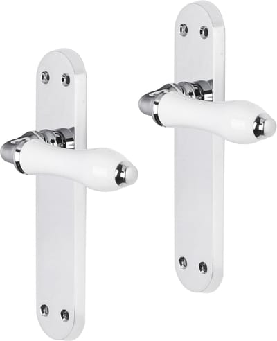 Deurkruk - Impresso Perth - Voor binnen - Ovaal deurschild met schroeven - Chroom - Wit - 2 stuks