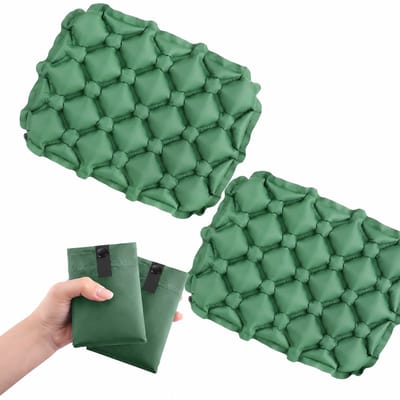 Zitkussens - Opblaasbaar - Lichtgewicht Reiskussen voor Vliegtuig - Camping - Bleachers - Wandelen - Kantoor en Auto - Inclusief Opbergtas - Groen - 2 stuks