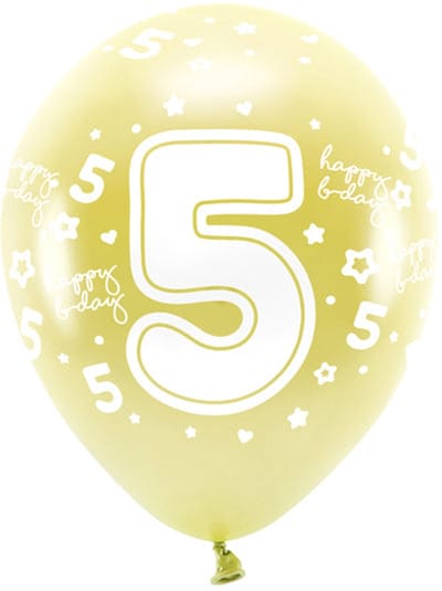 Eco ballonnen 33 cm, cijfer ''5'', goudkleurig (1 verpakking / 6 stuks)