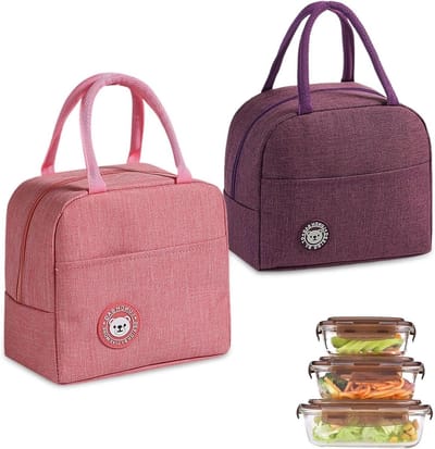 Vouwbare Mini Isolatie Lunchtas voor Kinderen in Roze en Paars, Geschikt voor School, Kantoor en Kamperen, Ideaal voor Snacks en Maaltijden