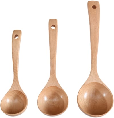 3-delige set - Gebogen soeplepel van beukenhout - Lange steel - Houten soeplepel voor thuisgebruik - Geschikt voor het serveren van soep, pap en stoofpot - Natuurlijke houtkleur