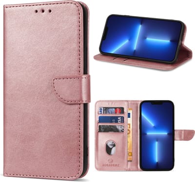 Geschikt Voor iPhone 13 Pro Hoesje - Solidenz Bookcase 13 Pro - Telefoonhoesje 13 Pro - 13 Pro Case Met Pasjeshouder - Cover Hoes - Rosegoud