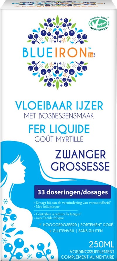 Blueiron vloeibaar ijzer elixer zwanger - met extra foliumzuur - heerlijke bessensmaak - 250ml - 33 doseringen