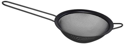 Gerimport Keuken vergiet met handvat - zwart - metaal - 13 cm - afgiet zeef