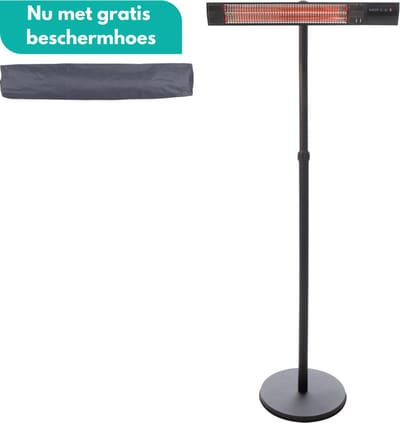 Sunred - COMBIDEAL - Heater & Hoes - Dark lijn - Zwart - Staand model - Terrasverwarmer - Carbon rosé goud technologie - 2500 W - ECO - 3 standen - Afstand bestuurbaar - Elektrische heater
