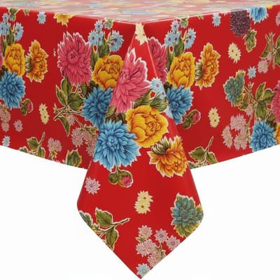 Protecttable - Rond Mexicaans tafelzeil Crisantemos Rood ⌀118cm - Tafelkleed Afwasbaar - Kunststof