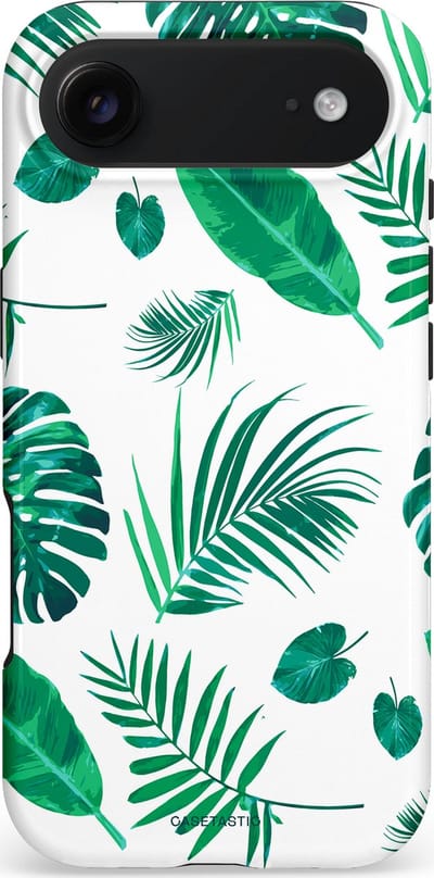 Casetastic hoesje geschikt voor Apple iPhone Air - MagSafe - Dubbellaagse bescherming - Groene Witte Jungle Bladeren Print - Fashion Case - Wit Mintgroen Turquoise