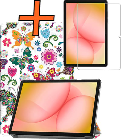 Hoesje - Geschikt voor Samsung Galaxy Tab A11 Plus - Met Screenprotector - Trifold Bookcase - Hard Cover - Hardcover Book Case - Tablet Hoes - Vlinders
