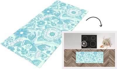 Keukenloper - Loper keuken - Bloemen - Blauw - Wit - Patroon - 120x50 cm - Keukenloper vinyl