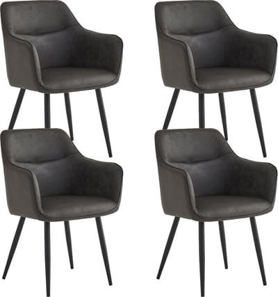 Colenis® - City Eetkamerstoel - Set Van 4 - Antraciet - Microfiber - Microvezel - Industrieel - Stoel - Design - Armleuningen
