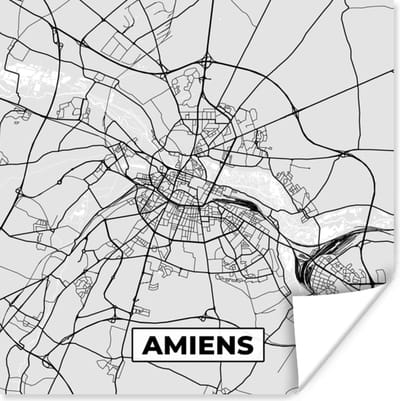 Poster Plattegrond - Kaart - Stadskaart - Frankrijk - Amiens - 100x100 cm XXL