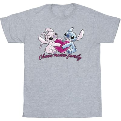 Disney Meisjes Lilo En Stitch Ohana Hart Met Engel Katoenen T-Shirt (Sportgrijs)