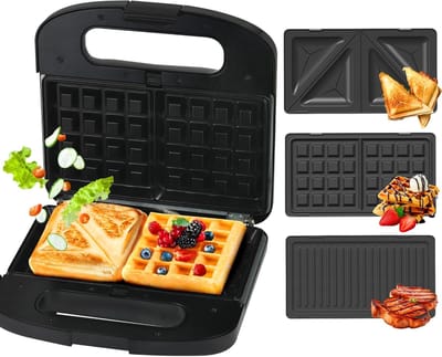 3-in-1 Contactgrill Sandwichmaker - Verwisselbare Platen - 1000W - Antiaanbaklaag - Voor Dagelijks Gebruik