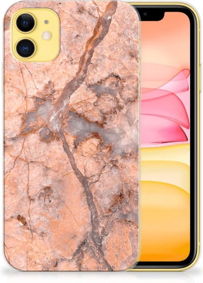Apple iPhone 11 TPU Siliconen Hoesje Marmer Oranje