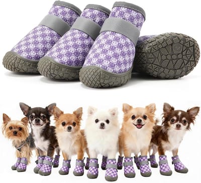 Waterdichte en Lichtgewicht Hondenlaarzen - 4-delig Set voor Gewonde Pootjes, Flexibele Antislip Zool voor Kleine Honden tot 9kg (Pootlengte ≤4.8cm)