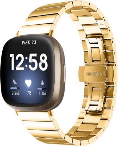 By Qubix - Compatible Fitbit bandje - Geschikt voor fitbit Versa 3/4 & Sense 1/2 metalen schakelband - Goud