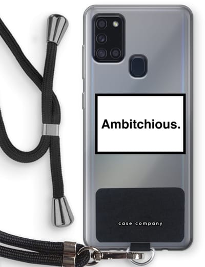 Case Company® - Hoesje met koord geschikt voor Samsung Galaxy A21s hoesje met Koord - Ambitchious - Telefoonhoesje met Zwart Koord - Bescherming aan alle Kanten en Over de Schermrand
