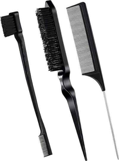 GEAR3000® edges brush - babyhaar - puntkam - wenkbrauwborstel - toupeerborstel - toupeerkam - 3-delig - zwart