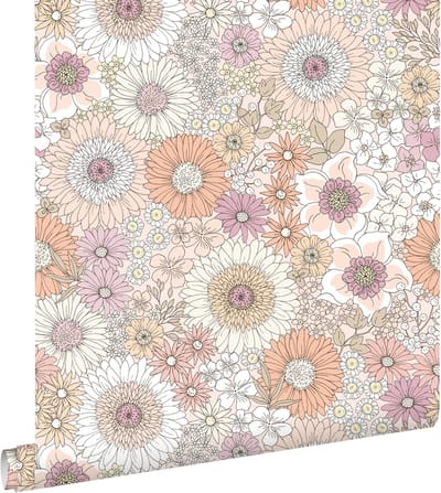 ESTAhome behang retro bloemen beige en roze - 50 x 900 cm - 131313