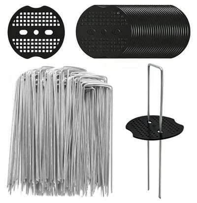 Dailygoods- Onkruidvlieshaken 60 stuks - Grondankers - U-vormige Haringen - Verzinkte Stalen Palen - Bufferschijven 150 x 40 mm - Duurzaam en Herbruikbaar