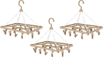 Urban Living Wasgoed droogcarrousel/droogmolen - 3x - 18 clips/knijpers - beige - kunststof - 31 x 33 cm
