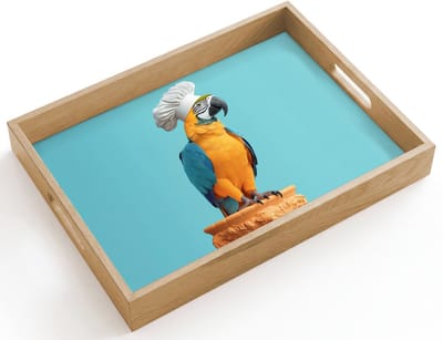 Dienblad hout 40x30 cm - Schootdienblad - Papegaai - Koksmuts - Grappig - Vogel - Borrelplank rechthoek - Plateau dienbladen