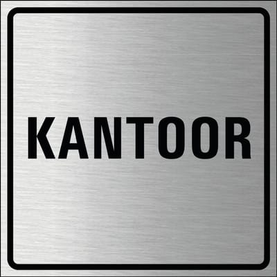 Bordje kantoor, geborsteld aluminium 100 x 100 mm