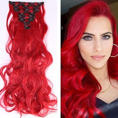 Krullende Haarverlenging Clip-in, 60 cm, 8-delig, Perfect voor Volumineus Haar, Gemakkelijk te Bevestigen, Rood
