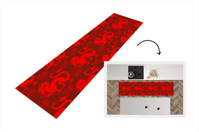 Keukenloper - Loper keuken - Draak - Rood - Patronen - 200x50 cm - Keukenloper vinyl