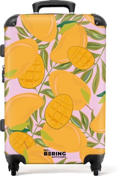 NoBoringSuitcases.com® - Koffer groot - Rolkoffer lichtgewicht - Roze met oranje mango's - Reiskoffer met 4 wielen - Grote trolley XL - 20 kg bagage