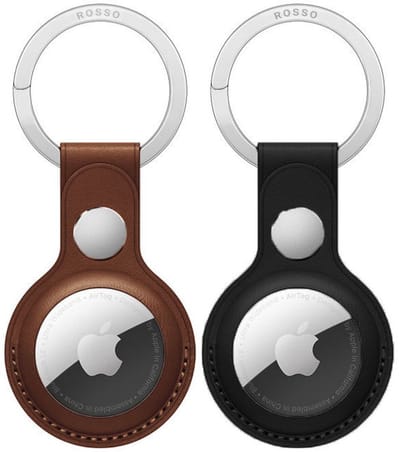 2-Pack Rosso Deluxe Sleutelhanger Echt Leer Hoesje Geschikt voor Apple AirTag | Hanger | Case Zwart en Bruin