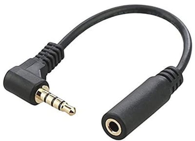 90 graden gebogen 3,5 mm verlengkabel, 4-polig stereo stekker naar bus, 10 cm zwart