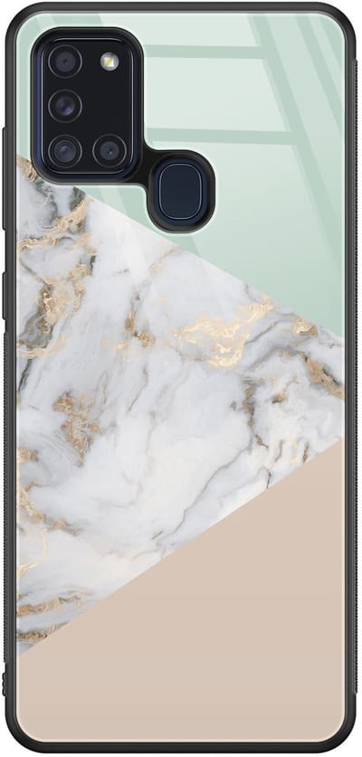 Hoesje geschikt voor Samsung Galaxy A21s - Marmer pastel mix - Luxe Glazen Hardcase - Marmer - Multi