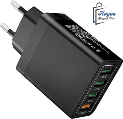 USB Oplader 4 Poorten – Quick Charge 3.0 Snellader 3.1A – Universeel – Zwart – oplader iphone – oplader samsung – opladers – 44095