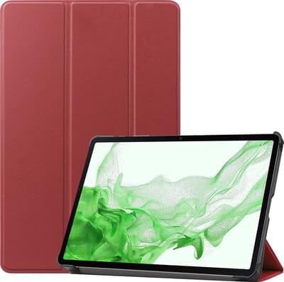 Hoesje Geschikt voor Samsung Galaxy Tab S8 - Dun & Stevig - Trifold Bookcase - Hard Cover - Hardcover Book Case - Tablet Hoes - Donkerrood