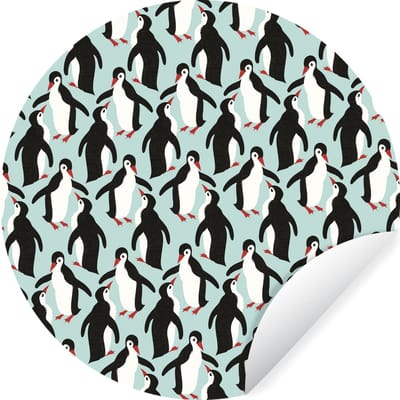 WallCircle® - Behangcirkel 80x80 cm - Muurstickers Illustratie van een patroon van pinguïns - Muurcirkel woonkamer - Wandcirkel slaapkamer - Kamer decoratie zelfklevend - Muurdecoratie accessoires
